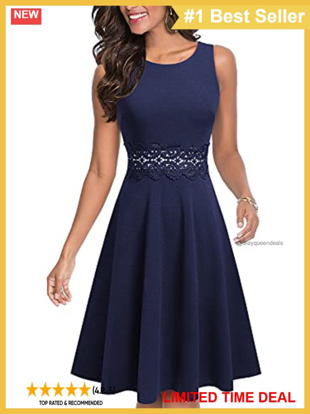 HOMEYEE A-Line Cocktail Dress Lace Embroidery Sleeveless Wedding Guest